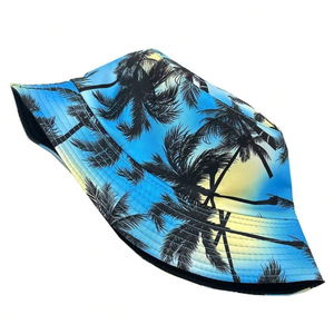 Chapeau Bob Personnalisé Imprimé Palmiers Tropicaux – Casquette de Pêcheur d'Été pour la Plage – Chapeau Bob Imprimé par Sublimation Bleu & Jaune – Vente en Gros - Product Image 3