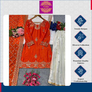 Ropa India Pakistaní de Diseño Moderno y Único, Nuevo Diseño de Diseñador, Ropa de Fiesta de Boda para Ocasiones Especiales, Kurti de Seda Chinon Pesada - Product Image 4