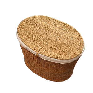 Cesto de Ropa Ovalado Ecológico de Seagrass Natural Tejido a Mano con Tapa Abatible y Forro de Tela Extraíble para Ropa Sucia - Product Image 2