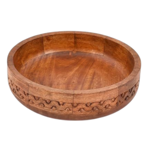 Elegante tazón de madera con forma redondeada de madera natural de mango para servir, regalar, decorar o para eventos. - Product Image 5