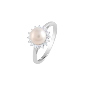 Pearl and Cz Ring in 92.5 Sterling Silver KLSR-11885 - Product Image 1
