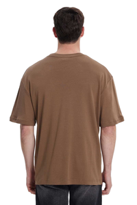 T-shirt à manches courtes en coton marron pour homme, col rond, coupe classique, couleur unie, style jersey décontracté - Product Image 2