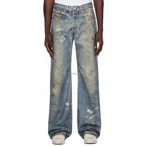 Jeans en denim baggy noir délavé moyen taille haute streetwear pour hommes et femmes, personnalisable - Product Image 1