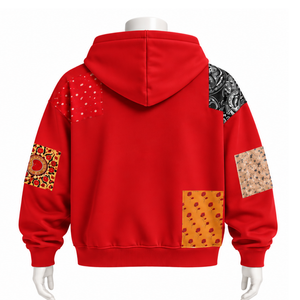<b>Red</b> Tapestry Patchwork Zip Up <b>Hoodie</b> Oversized Full Zipper Sweatshirt Printed Patch Design Casual Streetwear Hooded Jacket <b>Men</b> - Product Image 2