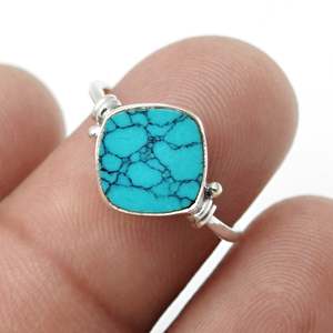 Natural <b>Turquoise</b> Gemstone Art Deco Band <b>Ring</b> Crafted From 925 Sterling Silver Precious Cushion Cut Gemstone Bohemian <b>Ring</b> - Product Image 4