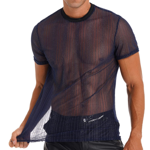 T-shirt en maille pour homme, col rond, tissu respirant, léger, vêtements de sport décontractés, haut de sport en maille pour homme - Product Image 1