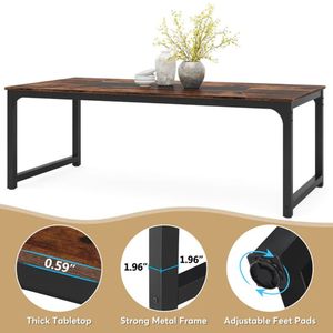 Juego de Mesa de Comedor Rectangular Moderno con Tablero de Madera y Patas de Metal Negro, Mesa de Cocina Industrial con Sillas para el Hogar y Hoteles - Product Image 4