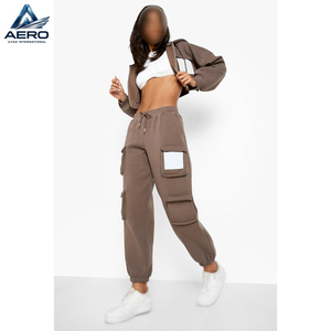 Newest Product Women Pullover Tracksuit <b>Set</b>, In Brown Color Best Quality Long Sleeve Gym Wear Crop Hoodie And Pant <b>Sets</b> - Product Image 1
