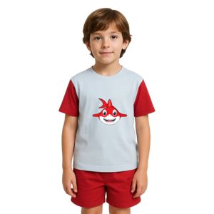 Conjuntos de Camiseta y Pantalones Cortos Personalizados para Niños, de Algodón, con Hombros Caídos, para Niños y Niñas, Camiseta de Manga Corta con Cuello Redondo y Pantalones Cortos - Product Image 1