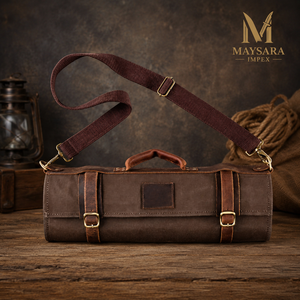 Maysara 13 Pocket Chef Knife <b>Roll</b> <b>Bag</b> Waxed Canvas & Genuine Leather Knife Carrier for Chef Travel Friendly Culinary <b>Tool</b> <b>Bag</b> - Product Image 1