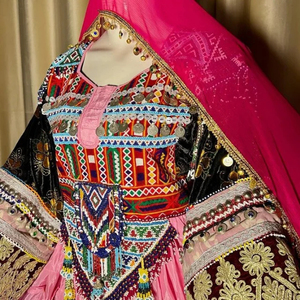 Afghani Kuchi Wedding Party Wear Traditional Style Lace <b>Sequined</b> Natural Waist Dress Knee Length Women's Afghan Kuchi Dress - Product Image 5