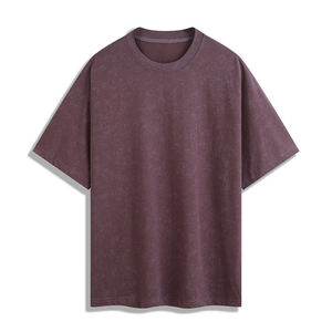 Camiseta de algodón con efecto lavado ácido para hombre, cuello redondo, manga corta, transpirable, estilo casual urbano. - Product Image 3