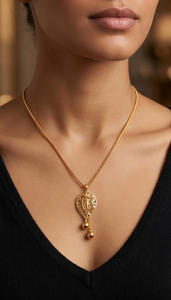 DIVYORO Women's Gold Plated <b>Copper</b> Alloy Carved Tear Drop Pendant <b>Chain</b> - Product Image 3