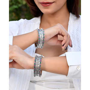 Brazaletes Étnicos de Plata de Ley 925 Meera Jaipur Kashish para Mujer - 38-40g Plata Pura - Product Image 2