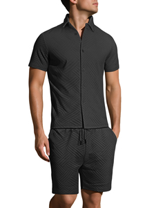 Ensemble deux pièces décontracté d'été pour homme en tissu gaufré respirant à rayures – Vente en gros - Product Image 6