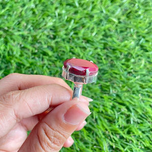 Anillo de dos tonos de Plata de Ley 925 hecho a mano largo ovalado facetado rubí piedra preciosa Banda ancha clásica regalo de fiesta perfecto para ella - Product Image 2