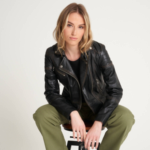 Blouson de moto en cuir véritable pour l'hiver, coupe ajustée, coupe-vent, style neutre, grande taille XL, teinture unie, broderie, fourniture OEM - Product Image 4