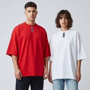 Oversized 100% Cotton T-Shirt Men Women Drop Shoulder O-Neck Plain Dyed Tee Unisex Summer Style Loose Fit <b>TShirts</b> Men Women - Product Image 1