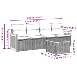 Juego de Sofás de Patio de 5 Piezas en Poliratán Negro con Cojines para Uso en Jardín - Product Image 3