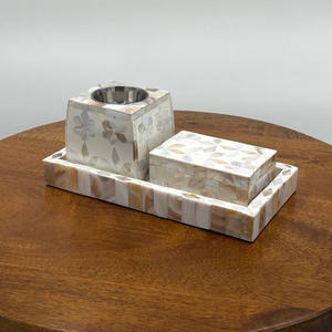Wholesale Floral MOP Inlay Wood Incense Burner Set Bulk Luxury Mother of Pearl Bakhoor Censer with <b>Matching</b> Tray and Storage <b>Box</b> - Product Image 4