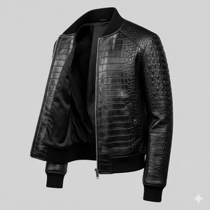 Blouson Bomber de Luxe en Cuir Noir avec Doublure en Polyester Matelassé, Style Streetwear Hiver Coupe-Vent Écologique Unisexe Col Rond - Product Image 2