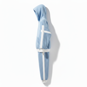 High Quality Cotton Light Blue Fleece Tracksuit Set Full <b>Zip</b> <b>Hooded</b> Sweatshirt & Sweatpants Solid Color Winter Casual Loose Fit - Product Image 4