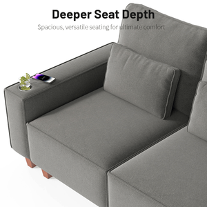 Divano Sezionale Moderno in Ciniglia a 3 Posti con Portabicchieri in Acciaio Inossidabile Spazzolato e Cuscini Lavabili - Product Image 6