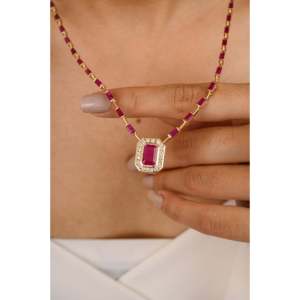 14K Solid Yellow Gold <b>Ruby</b> and Diamond <b>Necklace</b> with VVS2 Clarity - Product Image 4