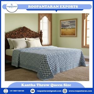 Traditional Cotton Sanganer Kantha Queen Size <b>Throws</b> Hand Block Printed <b>Large</b> Width Handmade Indian Quilt Bedding Home Luxury - Product Image 2