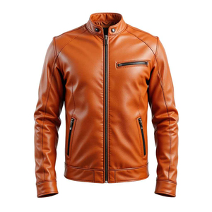 Veste de moto en PU pour homme de qualité supérieure, col montant, fermeture éclair, coupe ajustée, couleur unie, veste de moto d'automne respirante - Product Image 6