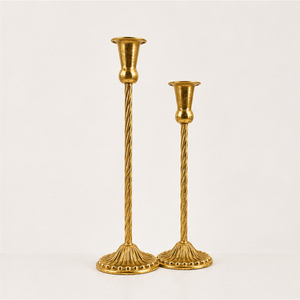 Juego de Portavelas Cónicos de Oro Antiguo, Candelabros de Metal con Tallo Trenzado Vintage para Centro de Mesa de Boda, Decoración de Hogar de Lujo - Product Image 1