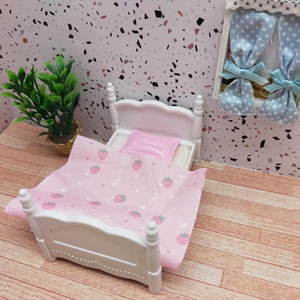 Adorable Miniature Dollhouse Bed Set with Classic White <b>Frame</b> Soft Cream Mattress Tiny <b>Pink</b> Pillow Perfect Scene - Product Image 5