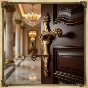 Poignée de porte antique en or de luxe, 12 pouces |   Poignée de levier Aurea Curva Rococo à motif en spirale |   Matériel de quincaillerie haut de gamme pour porte d'entrée - Product Image 4