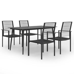Ensemble de salle à manger en acier thermolaqué noir avec verre en rotin creux PVC pour mobilier de jardin extérieur - Product Image 1