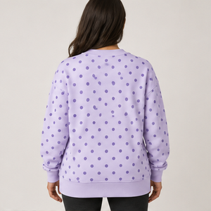 Women's Lavender <b>Crewneck</b> Sweatshirt with Purple Allover Polka Dots Long Sleeve Custom Logo - Product Image 4