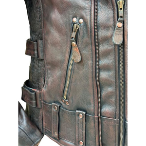 Men's Genuine <b>Leather</b> Moto <b>Jacket</b> Windproof Zipper Closure Turn-down Collar Solid Color Autumn Style Regular Fit For Men's - Product Image 6