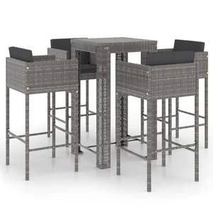 Conjunto de Bar para Jardín Mediano, Ratán PE Gris con Acero con Recubrimiento en Polvo, Elegante Conjunto de Comedor para Exteriores - Product Image 2