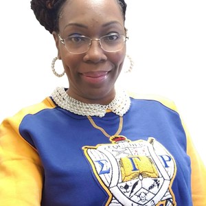 Sigma Gamma Rho Chenille Crest Sweatshirt Women Blue Yellow <b>Raglan</b> Crewneck Pocket Pullover Sorority Casual <b>Top</b> - Product Image 3