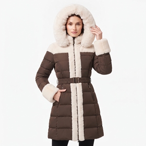Women's Hooded <b>Belted</b> Winter Puffer Jacket Long Quilted <b>Coat</b> <b>with</b> Fur Trim Warm Insulated Outdoor Fashion Casual Winter Wear New - Product Image 4