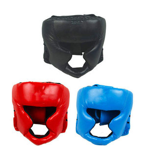 Protège-tête de boxe en cuir PU bleu avec fermeture à boucle pour adultes, équipement de protection unisexe, couleur unie, utilisation universelle - Product Image 4