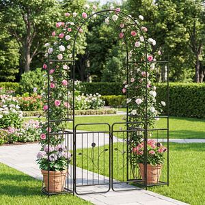 Arco da Giardino Alto 87 Pollici con Tralicci per Piante Rampicanti e Porta, Scaffali Porta Fiori, Elegante Accessorio per Recinzioni e Tralicci - Product Image 1