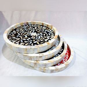 Plateau de service en nacre de qualité supérieure Tradition arabe Conception d'incrustation d'os d'animaux Artisanat naturel poli pour Eid Ramadhan pour vadrouille - Product Image 6