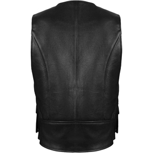 Gilet en cuir véritable pour homme, col en V, fermeture éclair, plusieurs poches, style motard, vêtement d'extérieur pour l'automne, coupe classique - Product Image 5