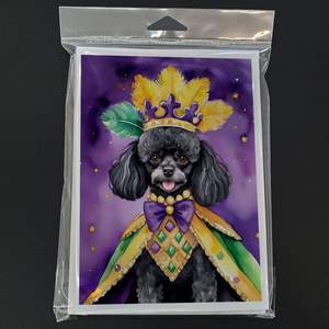 Whimsical A7 Tamaño 5x7 Black Poodle King of Mardi Gras Tarjetas de notas en blanco Paquete de 8 con sobres para saludos - Product Image 3