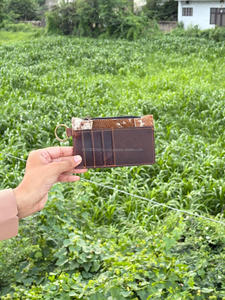 Porte-cartes en cuir de vachette véritable avec fermeture éclair, porte-monnaie, porte-clés, style western rustique marron - Product Image 3