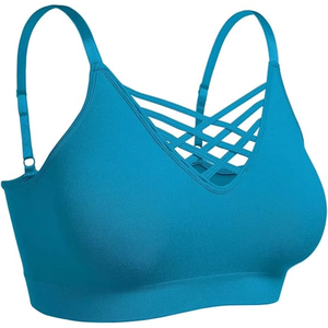 Soutien-gorge de sport pour femme bleu, dos croisé, sans armatures, respirant, séchage rapide, tricoté sans couture, vêtement de sport - Product Image 3