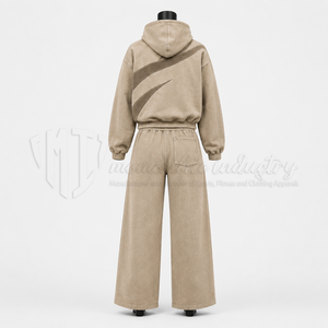 Conjunto Deportivo Unisex Beige con Capucha, Manga Larga, Patrón Geométrico, Corte Holgado, Ropa Casual de Otoño con Pantalones con Cordón - Product Image 2