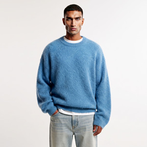 Suéter de punto de lana/cachemira para hombre, cuello redondo, holgado, manga larga, estilo urbano de invierno, antipilling frontal, transpirable - Product Image 1
