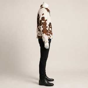 Blouson aviateur en cuir de vachette véritable pour homme, imprimé animal, fermeture éclair, col rabattable, vêtement d'extérieur d'hiver, coupe ajustée - Product Image 4