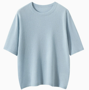 T-shirt en tricot à col rond et manches courtes pour femme, couleur unie, coupe ample, respirant, style minimaliste, pour le printemps et l'été - Product Image 4